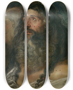 Triptych art skateboard deck of Peter Paul Rubens Study Of Two Heads by Peter Paul Rubens (1577-1640)