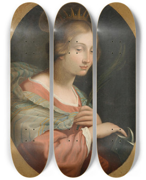 Triptych art skateboard deck of Florentine School Saint Catherine Of Alexandria by Florentine School