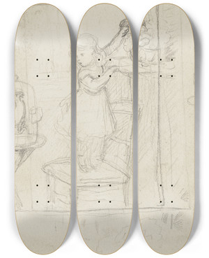 Triptych art skateboard deck of Otto Scholderer The New Polly by Otto Scholderer (1834-1902)