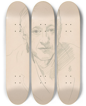 Triptych art skateboard deck of John Singer Sargent Bust Of A Man by John Singer Sargent (1856-1925)