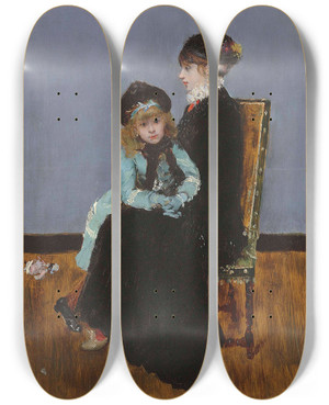 Triptych art skateboard deck of Norbert Goeneutte Lelegance Mre Et Fille by Norbert Goeneutte (1854-1894)