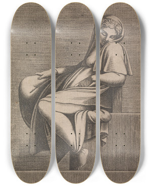 Triptych art skateboard deck of Adamo Scultori Ancestor Of Christ From Abiah Lunette Left Figure_2 by Adamo Scultori (1530-1585)