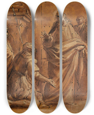 Triptych art skateboard deck of Giacomo Cavedone Christ Et Le Centurion by Giacomo Cavedone (1577-1660)