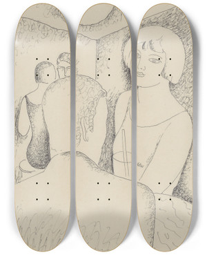 Triptych art skateboard deck of Mikul Galanda In A Caf by Mikulas Galanda (1895-1938)