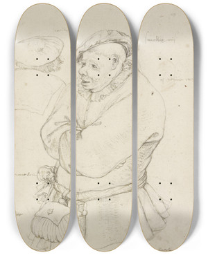 Triptych art skateboard deck of Roelant Savery Stehender Bauer Mit Verschrnkten Armen by Roelant Savery (1576-1639)