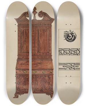 Triptych art skateboard deck of Isadore Goldberg Secretary by Isadore Goldberg