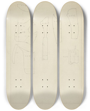 Triptych art skateboard deck of Henry De Wolfe Sugar Merchants Suit Pattern by Henry De Wolfe