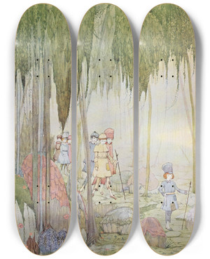 Triptych art skateboard deck of Harry Clarke He Brought Them Home By The Very Same Way They Came by Harry Clarke (1889-1931)
