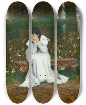 Triptych art skateboard deck of James Tissot Mlancolie by James Tissot (1836-1902)