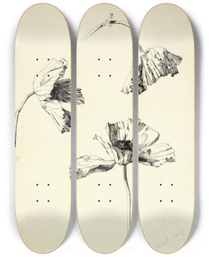Triptych art skateboard deck of Lilly Walther Tulbid_2 by Lilly Walther (1866-1946)