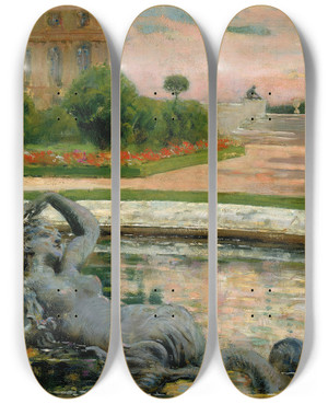 Triptych art skateboard deck of James Carroll Beckwith Parterre Du Nord Fontaine Des Sirenes by James Carroll Beckwith (1852-1917)