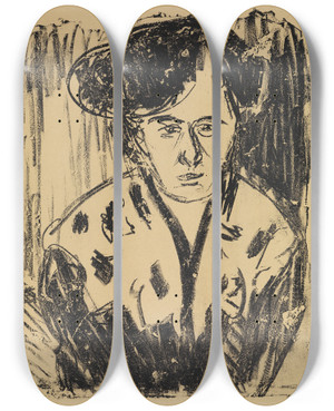 Triptych art skateboard deck of Ernst Ludwig Kirchner Frau Im Spitzenkragen by Ernst Ludwig Kirchner (1880-1938)