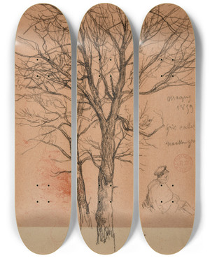 Triptych art skateboard deck of Jacquesraymond Brascassat Tudes Darbres De Personnage Et De Mouton by Jacques Raymond Brascassat (1804-1867)