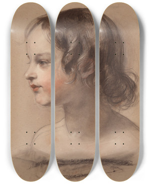 Triptych art skateboard deck of Sir Edwin Henry Landseer Portrait Of A Young Girl by Sir Edwin Henry Landseer (1802-1873)