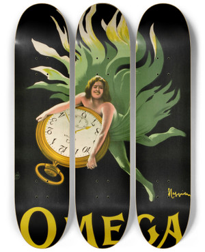 Triptych art skateboard deck of Leonetto Cappiello Omega by Leonetto Cappiello (1875-1942)