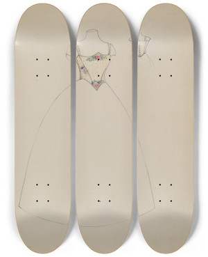 Triptych art skateboard deck of Mae Szilvasy Basque by Mae Szilvasy