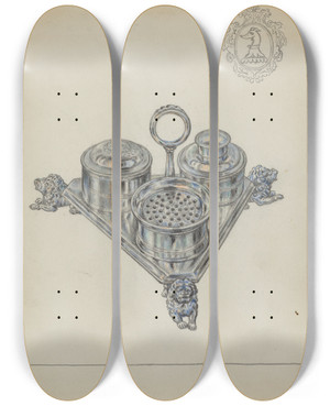 Triptych art skateboard deck of Fletcher Hanks Silver Holder by Fletcher Hanks