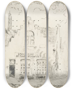 Triptych art skateboard deck of James Ensor The Shadow On The House by James Ensor (1860-1949)