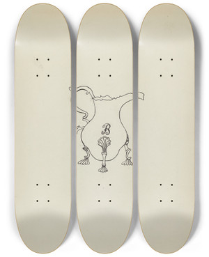 Triptych art skateboard deck of John R Towers Silver Creamer by John R Towers