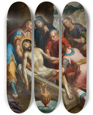 Triptych art skateboard deck of Juan Rodrguez Jurez The Entombment Of Christ by Juan Rodriguez Juarez (1675-1728)