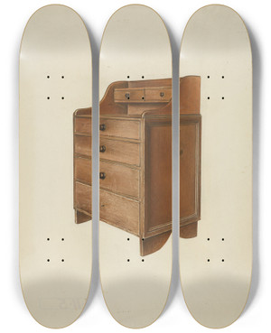 Triptych art skateboard deck of John Davis Shaker Sewing Desk by John Davis