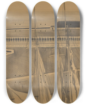 Triptych art skateboard deck of Lon Spilliaert De Haven Te Oostende by Leon Spilliaert (1881-1946)