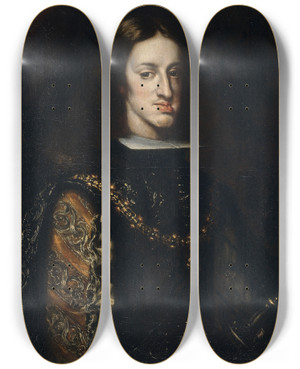 Triptych art skateboard deck of Claudio Coello Charles Ii by Claudio Coello (1642-1693)