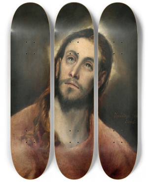 Triptych art skateboard deck of El Greco Domenikos Theotokopoulos Christ In Prayer by El Greco Domenikos Theotokopoulos (1540-1614)