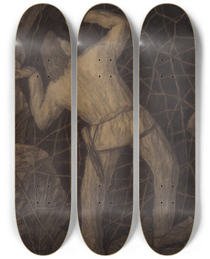 Triptych art skateboard deck of Kristjan Raud Kalevipoeg Prgu Teel Vrke Purustamas by Kristjan Raud (1865-1943)