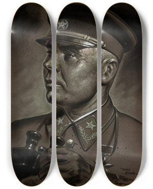 Triptych art skateboard deck of Marc Stone Marshal Semyon Timoshenko by Marc Stone (1909-1991)