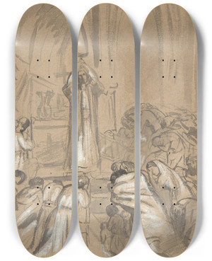 Triptych art skateboard deck of Thodore Chassriau Mass by Theodore Chasseriau (1819-1856)