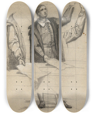 Triptych art skateboard deck of Edwin White Man Preaching Sketch For Signing Of The Compact In The Cabin Of Themayflower by Edwin White (1817-1877)