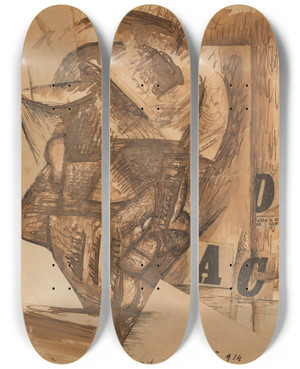 Triptych art skateboard deck of Carlo Carr Portrait Ofsoffici by Carlo Carra (1881-1966)