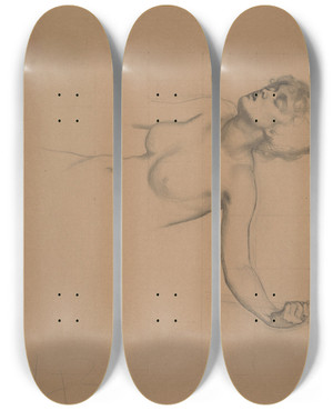 Triptych art skateboard deck of Herbert James Draper A Nude Study Of A Woman by Herbert James Draper (1864-1920)