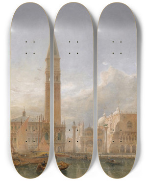Triptych art skateboard deck of Edward Angelo Goodall Piazzetta San Marco Venice by Edward Angelo Goodall (1819-1908)