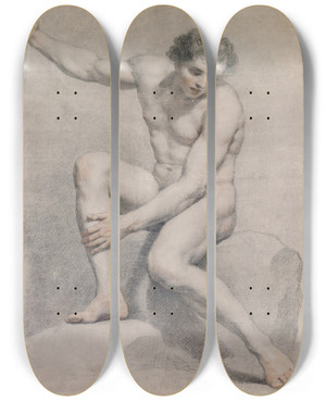 Triptych art skateboard deck of Anton Raphael Mengs A Seated Male Nude by Anton Raphael Mengs (1728-1779)