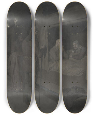 Triptych art skateboard deck of August Malmstrm Njal Bergthora And Thord Karisson Decide To Be Burned Alive by August Malmstrom (1829-1901)