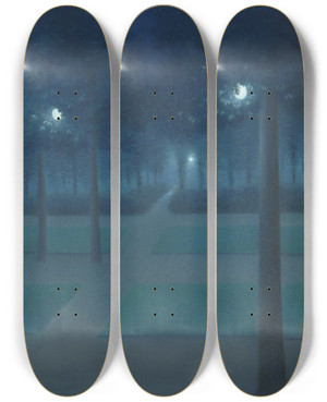 Triptych art skateboard deck of William Degouve De Nuncques Nocturn In The Parc Royal Brussels by William Degouve De Nuncques (1867-1935)