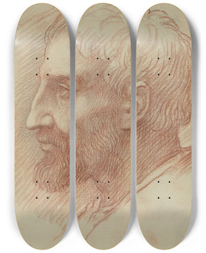 Triptych art skateboard deck of Alphonse Legros Head Of A Man Iii by Alphonse Legros (1837-1911)