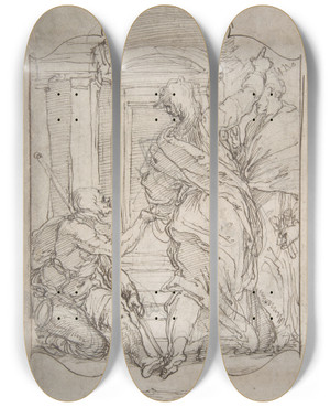 Triptych art skateboard deck of Perino Del Vaga Saint Peter And Saint John Healing A Cripple At The Gate Of The Temple by Perino Del Vaga (1500-1547)