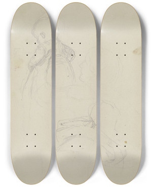 Triptych art skateboard deck of Julius Hamel Studienblatt Das Kind Der Flehenden Helfensteinerin Im Bauernkrieg_1 by Julius Hamel (1834-1907)