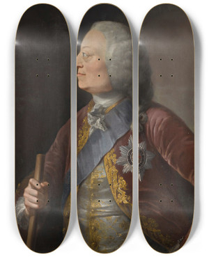 Triptych art skateboard deck of Thomas Worlidge Portrait Of George Ii by Thomas Worlidge (1700-1766)