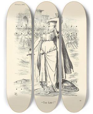 Triptych art skateboard deck of Sir John Tenniel Too Late by Sir John Tenniel (1820-1914)