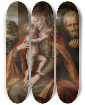 Triptych art skateboard deck of Jan Massijs The Holy Family by Jan Massijs (1510-1575)