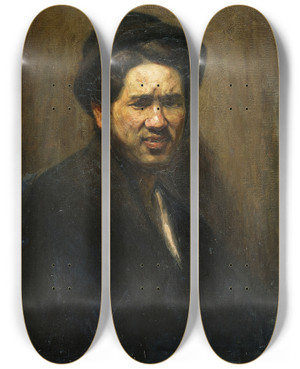 Triptych art skateboard deck of Nakamura Tsune Selfportrait by Nakamura Tsune (1887-1924)