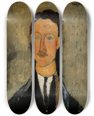 Triptych art skateboard deck of Amedeo Modigliani Portrait Of The Artist Lopold Survage by Amedeo Modigliani (1884-1920)