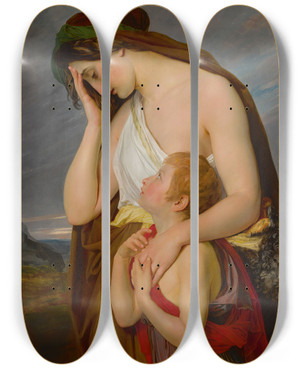 Triptych art skateboard deck of Continental School Hagar And Ishmael by Continental School