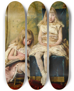 Triptych art skateboard deck of Hildegard Thorell Hildegard And Alfhild Tamm by Hildegard Thorell (1850-1930)