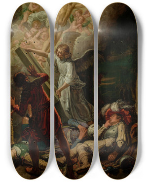 Triptych art skateboard deck of Pieter Lastman The Resurrection by Pieter Lastman (1583-1633)