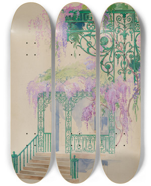 Triptych art skateboard deck of Gilbert Sackerman Cast Iron Porch Railing by Gilbert Sackerman (20-)